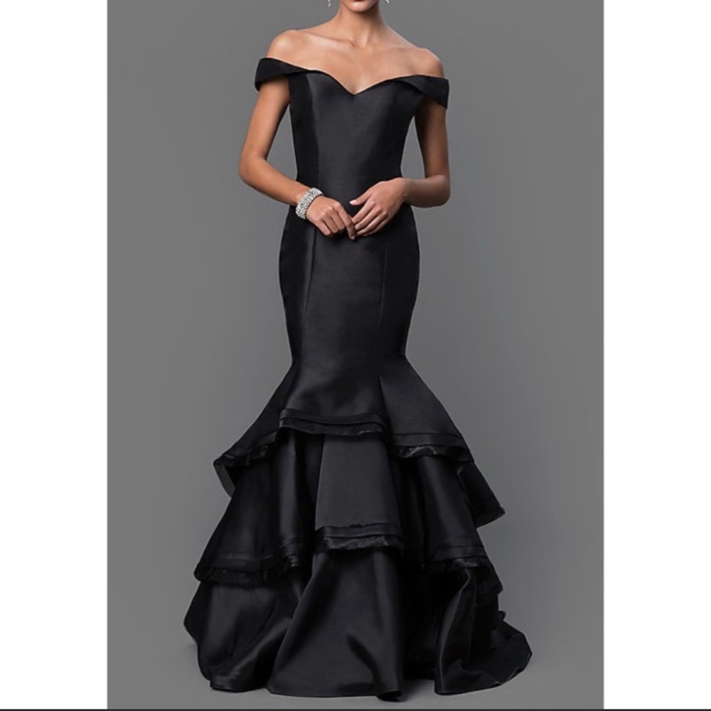 Jovani mermaid trumpet ruffle off shoulder formal
